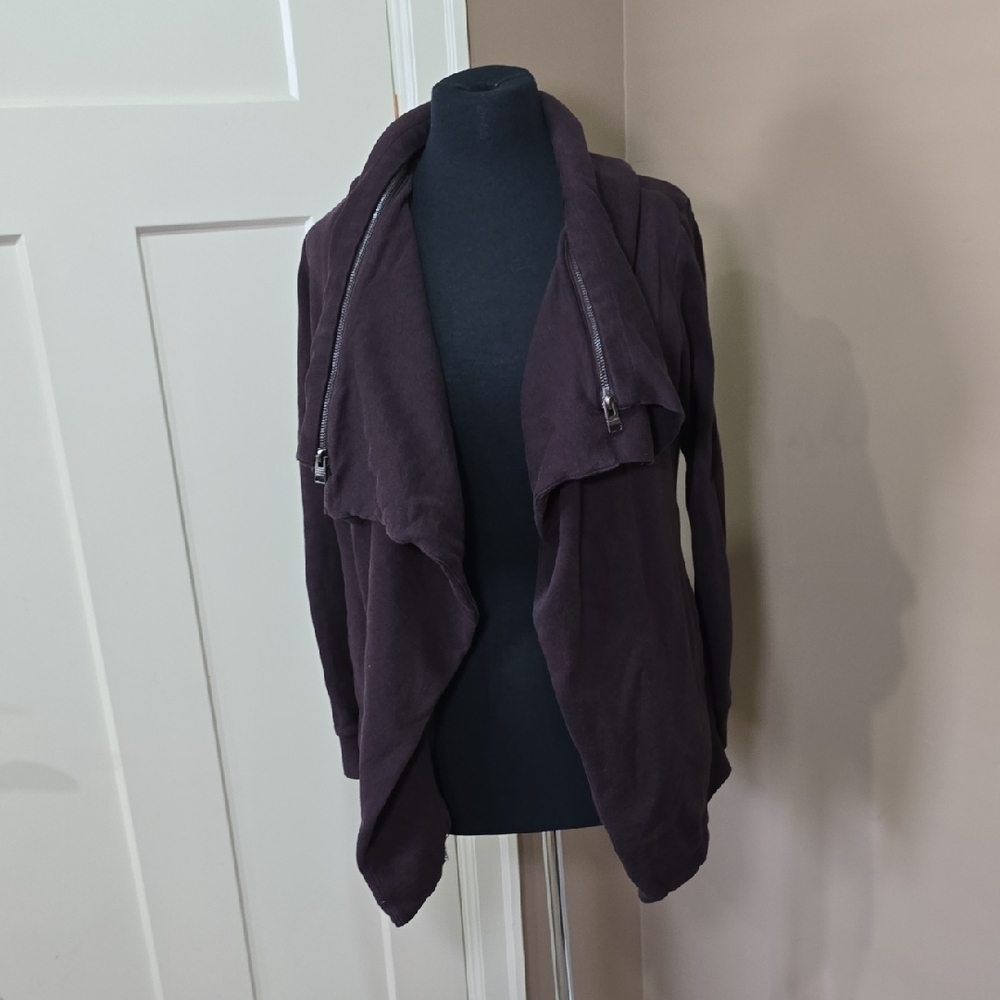 ALL SAINTS Dahlia Sweat Dark Eggplant Brownish Purple Cardigan Jacket